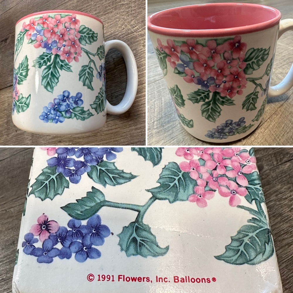 NIB Vintage 1991 11 oz. Ceramic Floral Garden Coffee Mug - Artist Susan Burger